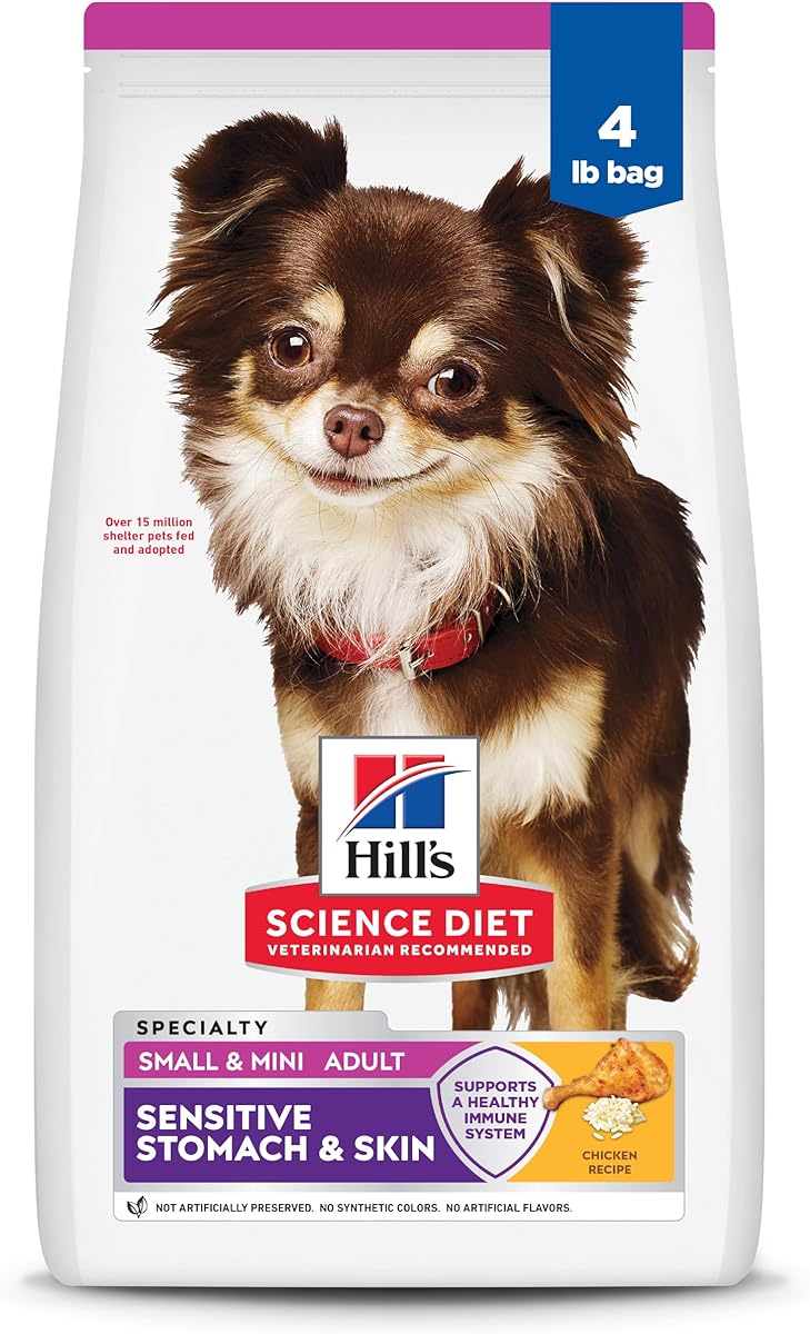 Hill's Science Diet Adult Sensitive Stomach & Skin Small & Mini Dry Dog Food, Chicken, 4 lb. Bag (Updated Formula)