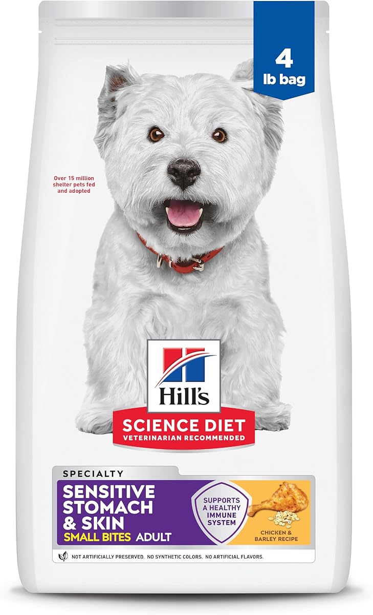 Hill's Science Diet Adult Sensitive Stomach & Skin Small Bites Dry Dog Food, Chicken, 4 lb. Bag